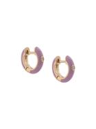 Ef Collection 14kt Yellow Gold Purple Enamel Diamond Huggie Earrings -