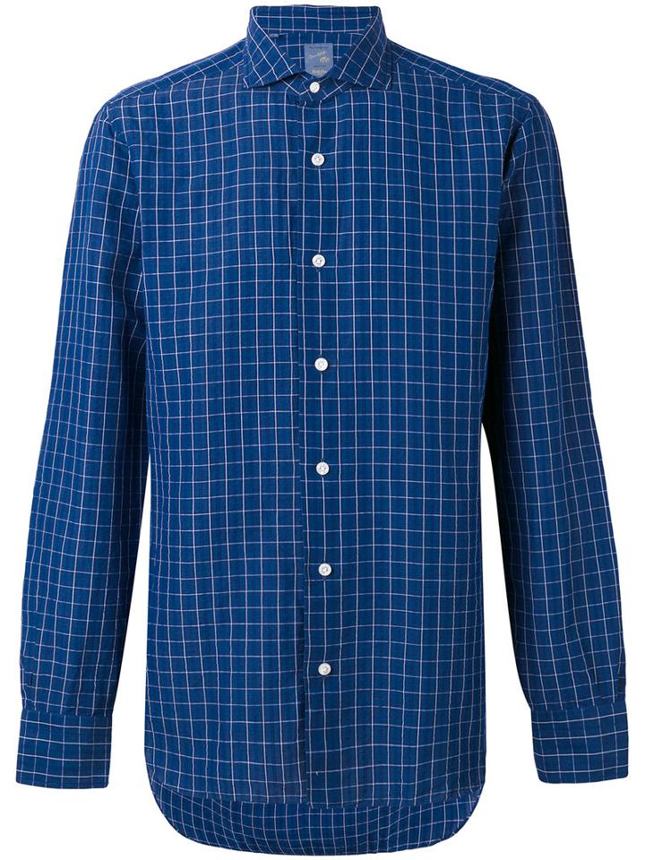 Barba - Checked Shirt - Men - Cotton/linen/flax - 39, Blue, Cotton/linen/flax