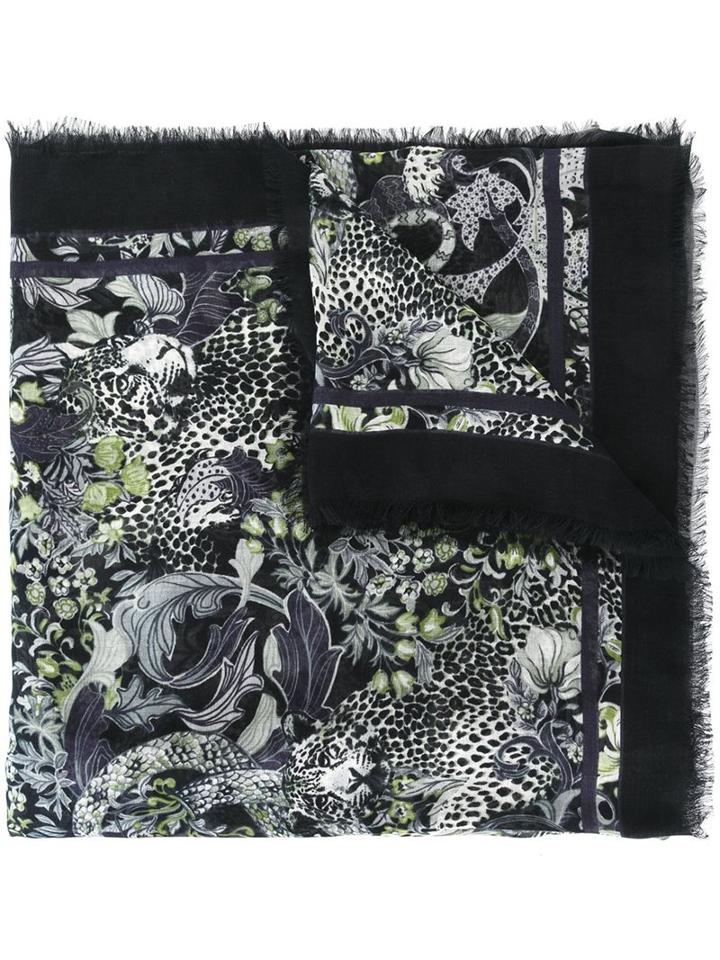 Roberto Cavalli Printed Frayed Scarf, Women's, Blue, Cotton/modal