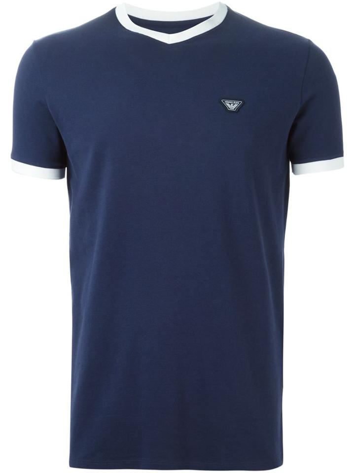 Armani Jeans Logo Patch T-shirt, Men's, Size: Large, Blue, Cotton