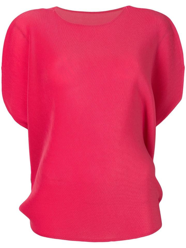Pleats Please By Issey Miyake Pleated Boat Neck Blouse - Pink & Purple