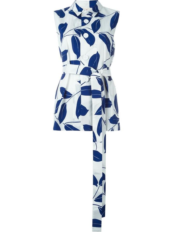 Marni Leaf Print Sleeveless Shirt, Women's, Size: 42, Blue, Cotton