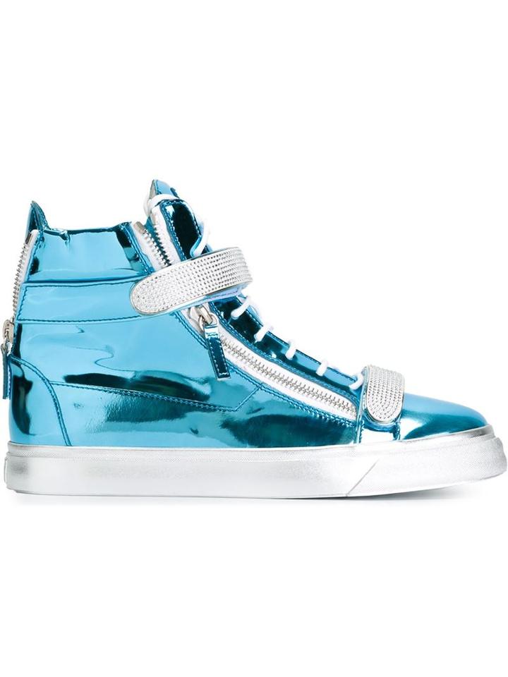 Giuseppe Zanotti Design Coby Hi-top Sneakers, Men's, Size: 39, Blue, Rubber/patent Leather/metal Other