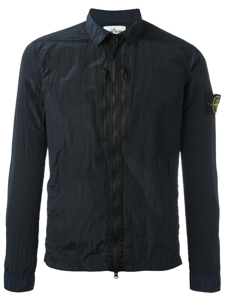 Stone Island Zipped Shirt, Size: Small, Blue, Polyamide
