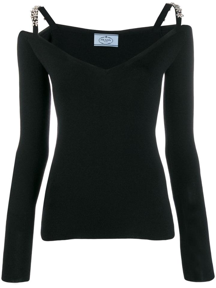 Prada Floral Crystal Strapped Jumper - Black