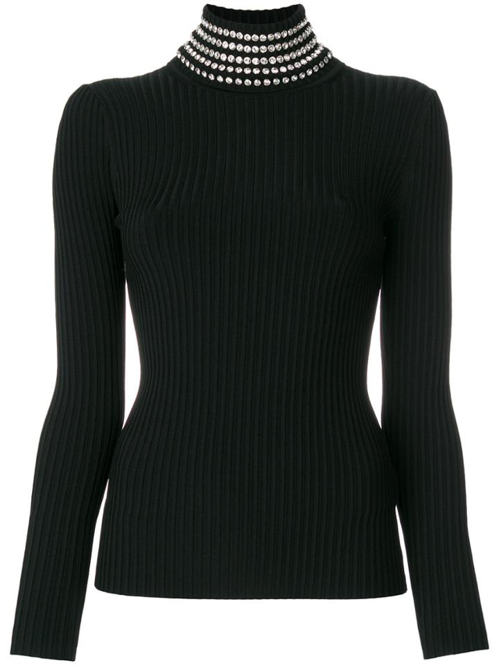 Alexander Wang Rib Knit Sweater With Gem Embellished Neck - Black