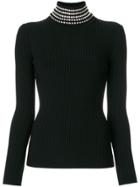 Alexander Wang Rib Knit Sweater With Gem Embellished Neck - Black