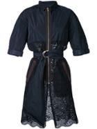 Kolor Belted Lace Panel Coat, Women's, Size: 2, Black, Cotton