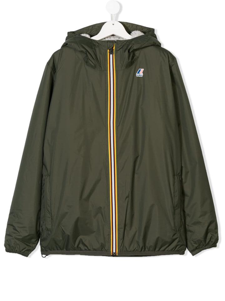K Way Kids Teen Hooded Lightweight Jacket - Green