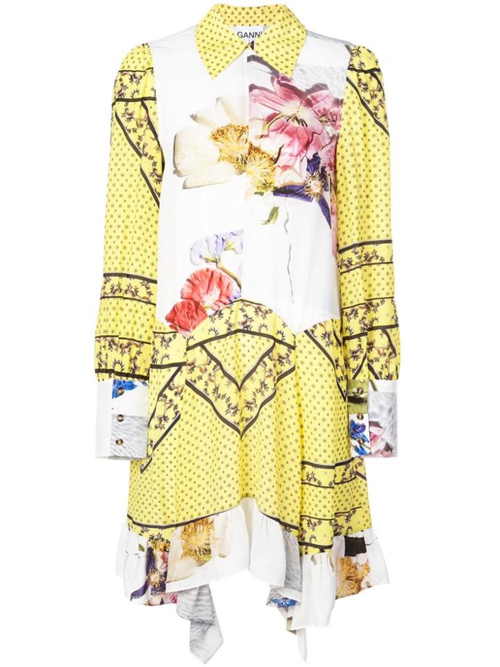 Ganni Midi Printed Shirt Dress - Yellow