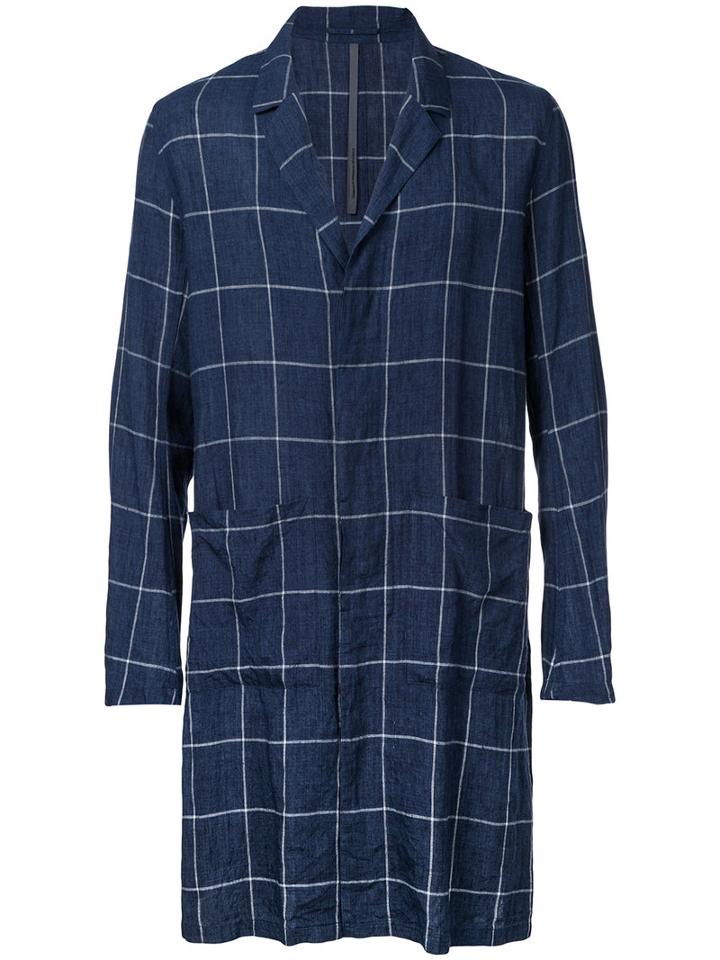 Kazuyuki Kumagai - Checked Single Breasted Coat - Men - Cotton/linen/flax - 1, Blue, Cotton/linen/flax