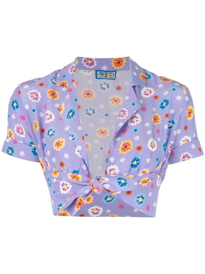 Lhd Floral Print Cropped Top - Purple