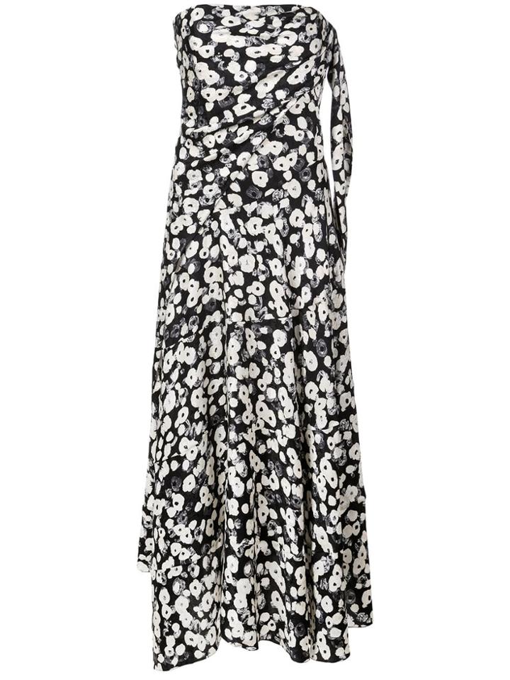 Derek Lam Strapless Knotted Poppy Print Silk Jacquard Handkerchief
