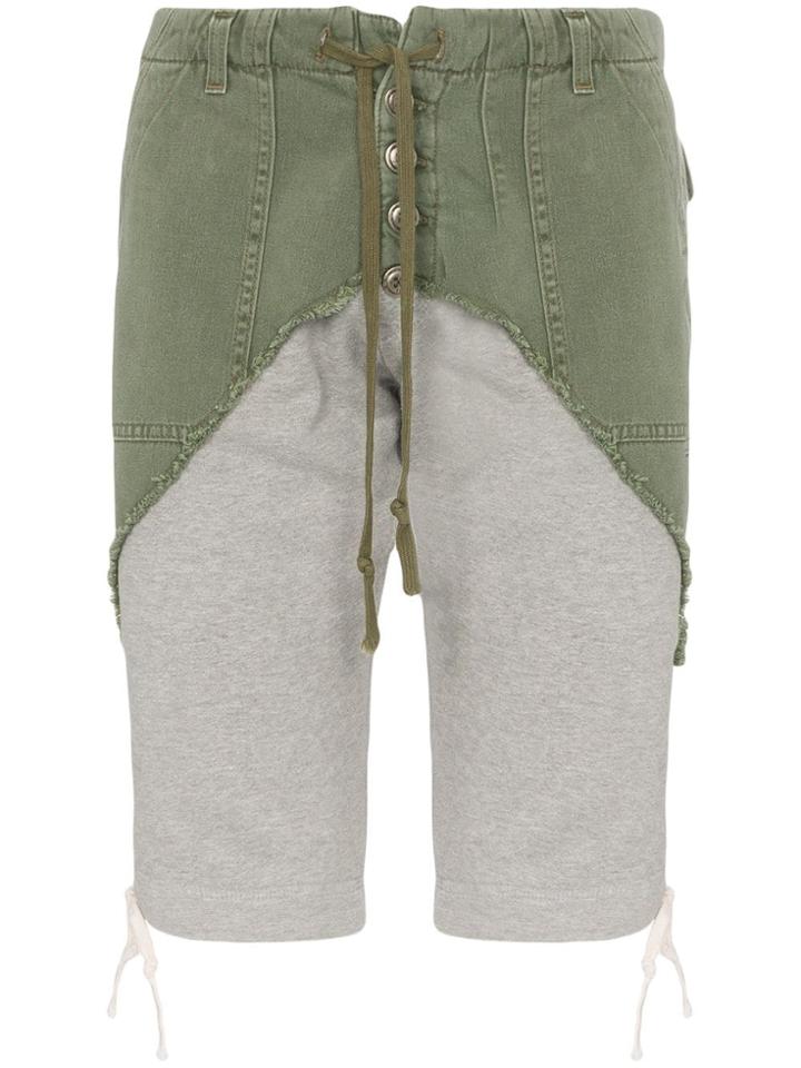 Greg Lauren Contrast Cargo Shorts - Green