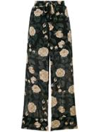 Ganni Floral Printed Palazzo Trousers - Black
