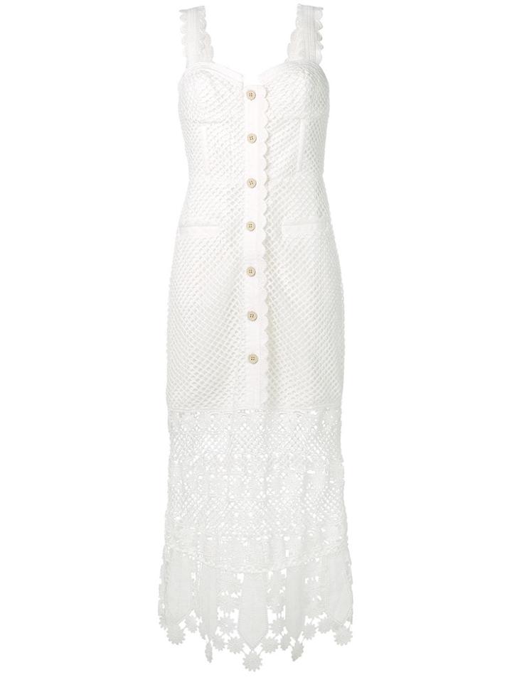 Self-portrait Fishnet Crochet Lace Dress - White