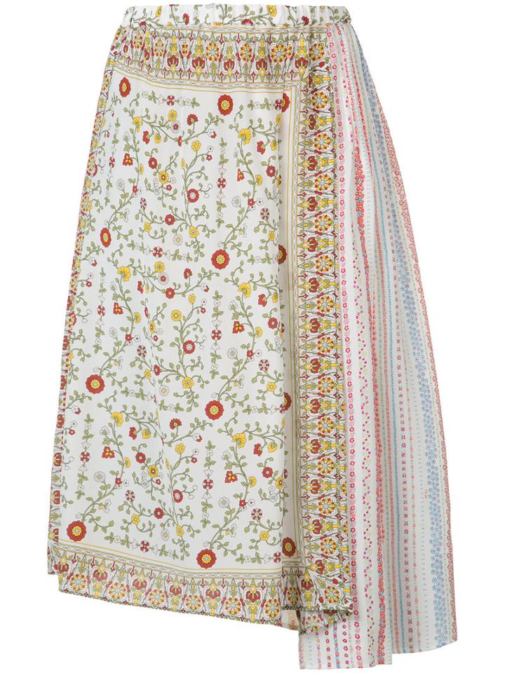No21 - Asymmetric Floral Skirt - Women - Silk - 44, Women's, White, Silk