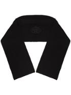 Prada Black Logo Embroidered Virgin Wool Scarf