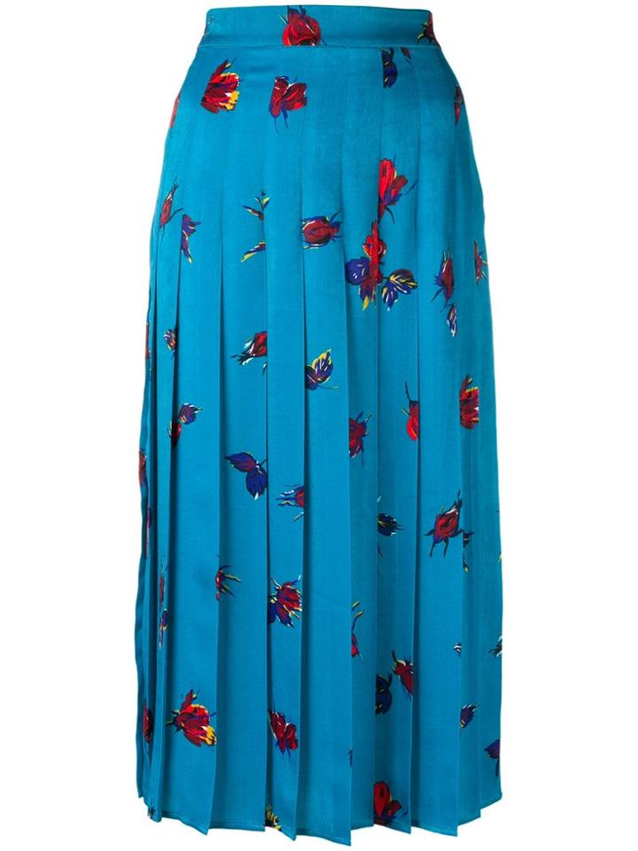 Msgm Pleated Patterned Skirt - Blue