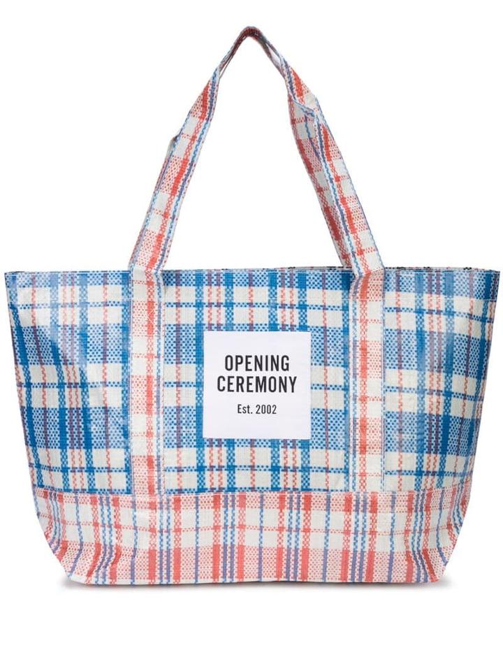 Opening Ceremony Medium Plaid Tote - Blue