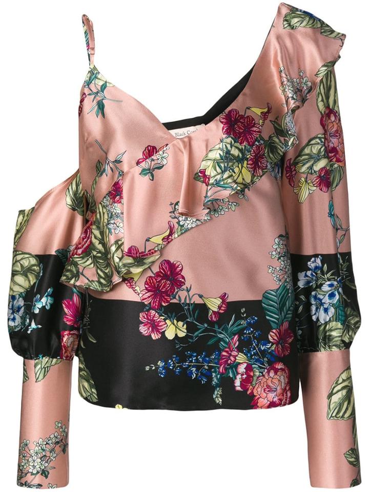 Black Coral Off Shoulder Floral Print Blouse - Pink