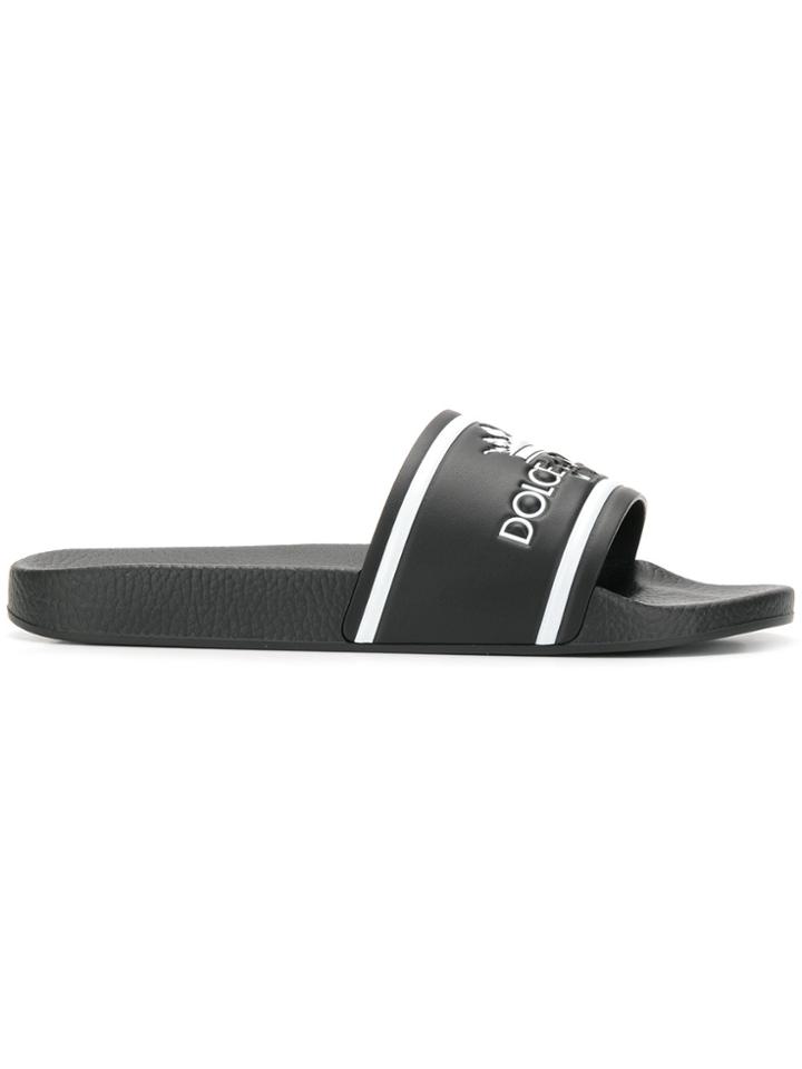 Dolce & Gabbana Logo Slider Sandals - Black