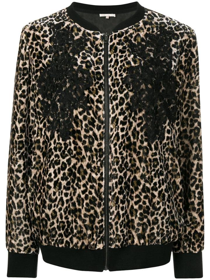 Gold Hawk Leopard Print Bomber Jacket - Brown