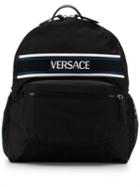 Versace Logo Nylon Backpack - Black