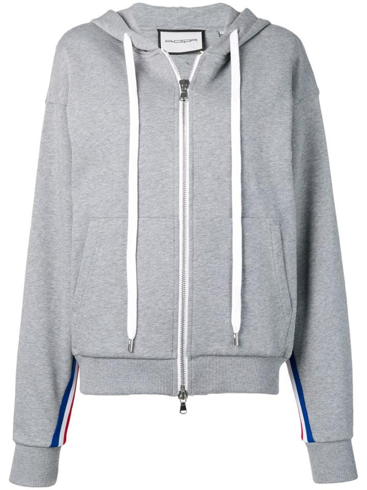Roqa Side Stripe Zip Front Hoodie - Grey