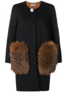 D.exterior Fur Trim Coat - Black