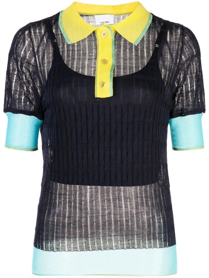 I-am-chen Silk Panelled Polo Top - Blue