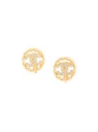 Chanel Pre-owned Cc Rhinestone Button Earrings - Gold