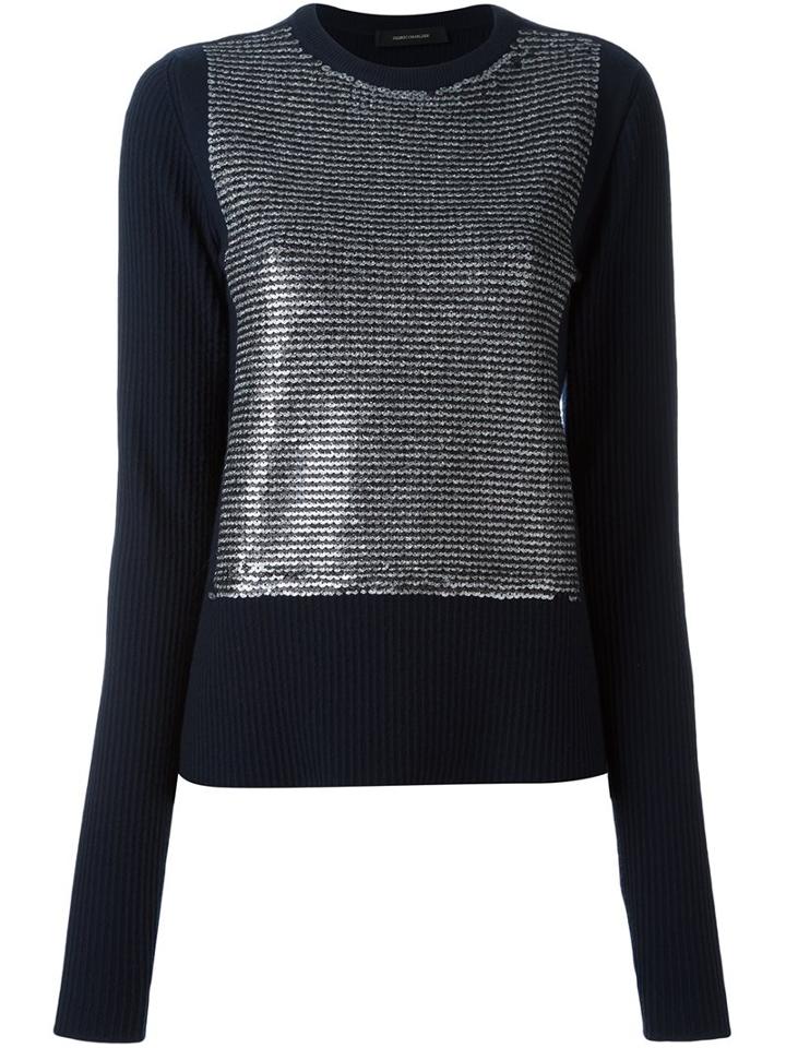 Cédric Charlier Ribbed Knit Jumper, Women's, Size: 40, Blue, Polyamide/wool