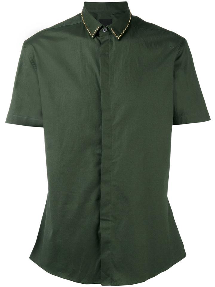 Studded Collar Slim-fit Shirt - Men - Cotton/spandex/elastane - 46, Green, Cotton/spandex/elastane, Les Hommes