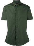 Studded Collar Slim-fit Shirt - Men - Cotton/spandex/elastane - 46, Green, Cotton/spandex/elastane, Les Hommes