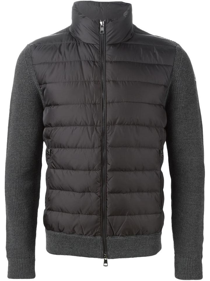 Moncler Padded Panel Knitted Jacket, Men's, Size: Large, Grey, Feather Down/acrylic/polyamide/wool
