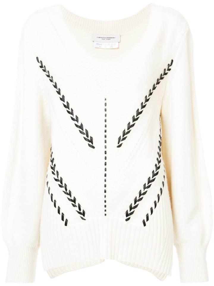 Carolina Herrera V-neck Ribbon Detail Sweater - White