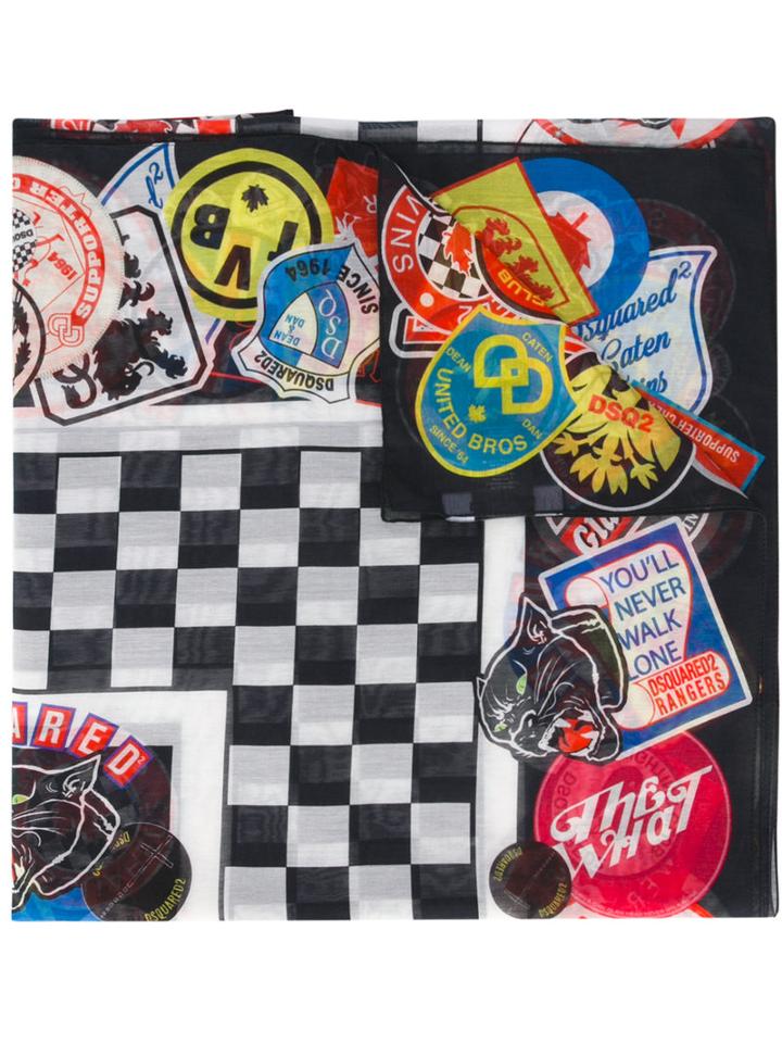 Dsquared2 Chessboard And Patch Print Scarf, Men's, Silk/cotton