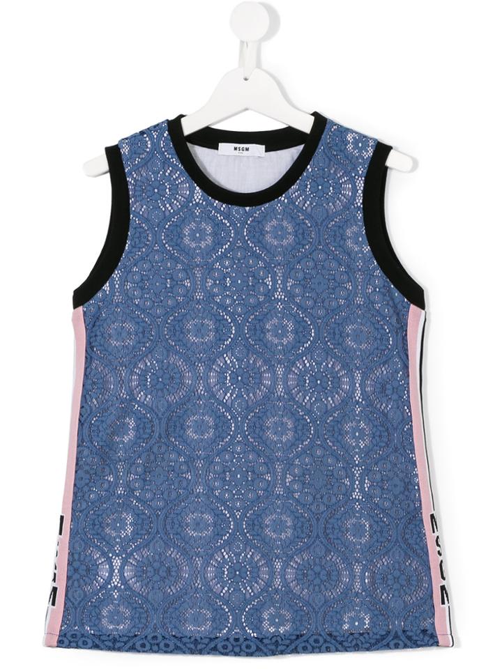 Msgm Kids Lace Detail Printed Top - Blue