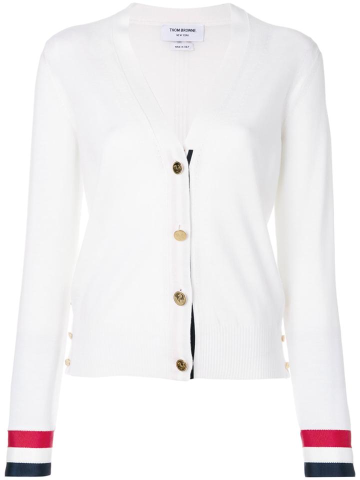 Thom Browne Tri-stripe Cuff Cardigan - White