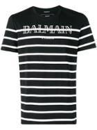 Balmain Striped Logo Print T-shirt - Black
