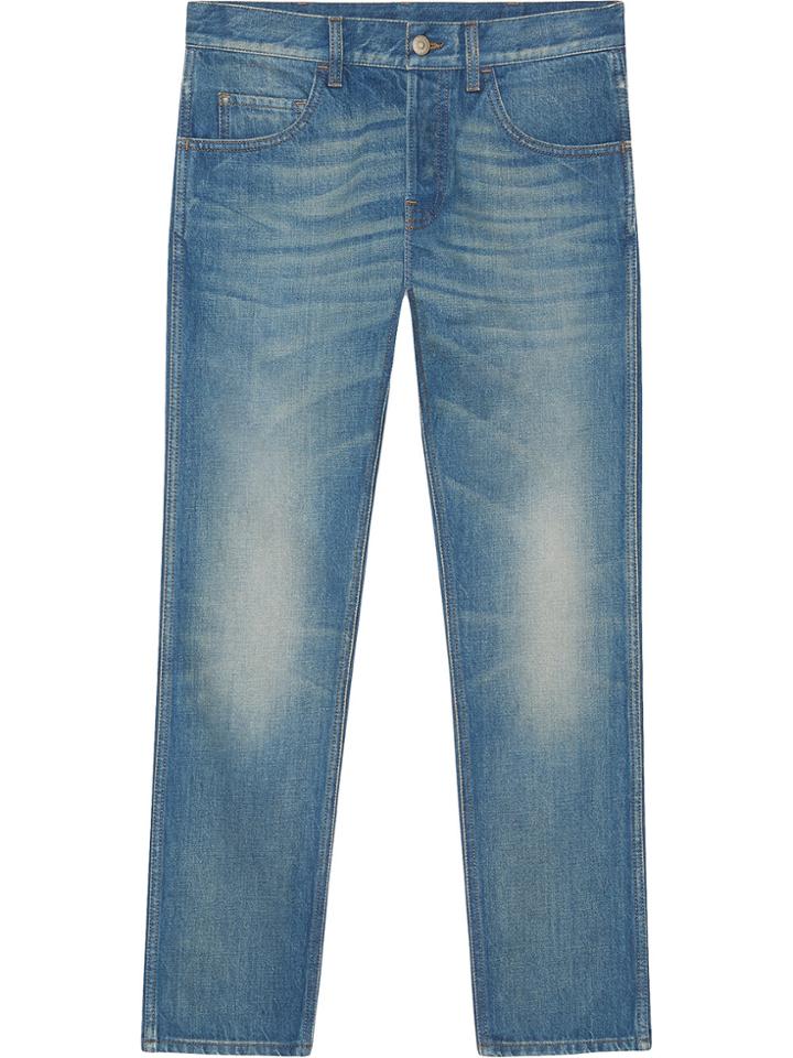 Gucci Denim Tapered Pant With Tiger - Blue