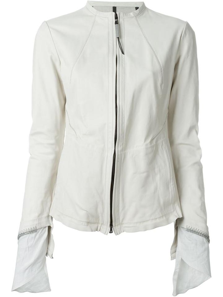 Isaac Sellam Experience Zip Jacket, Women's, Size: M, White, Calf Leather/linen/flax