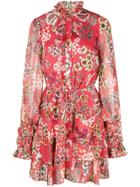 Alexis Ruffled Floral Print Dress - Red