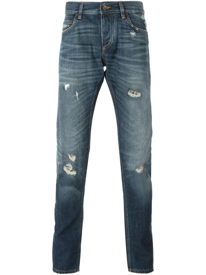 Dolce & Gabbana Slim Distressed Jeans, Men's, Size: 48, Blue, Cotton