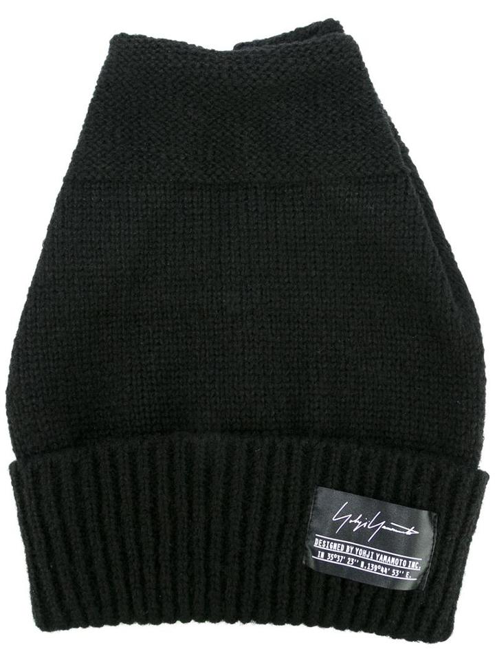 Yohji Yamamoto Logo Plaque Knitted Hat, Men's, Size: Medium, Black, Acrylic/nylon/wool