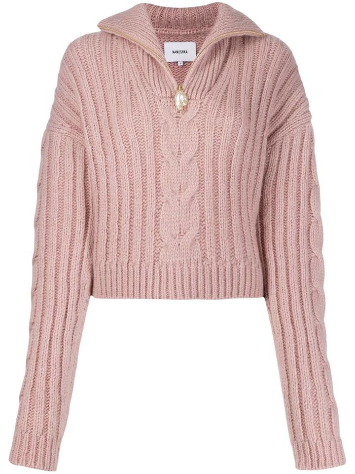 Nanushka Cropped Cable Knit Jumper - Pink