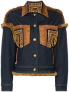 Versace Leopard Print Detail Denim Jacket - Blue