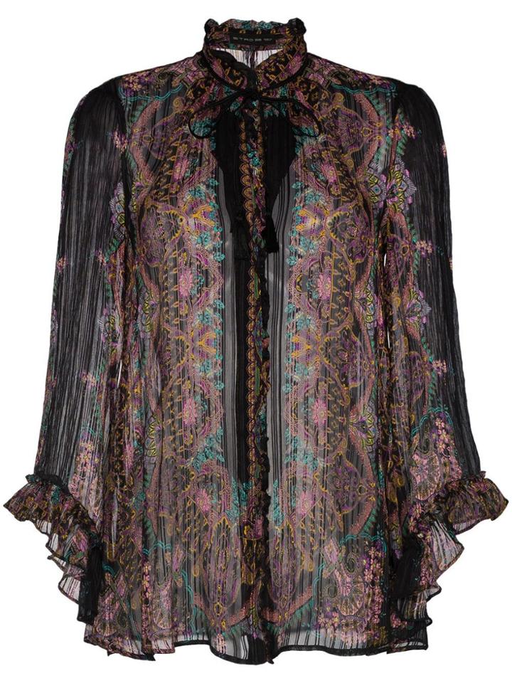Etro Tie Neck Silk Ruffle Blouse - Black
