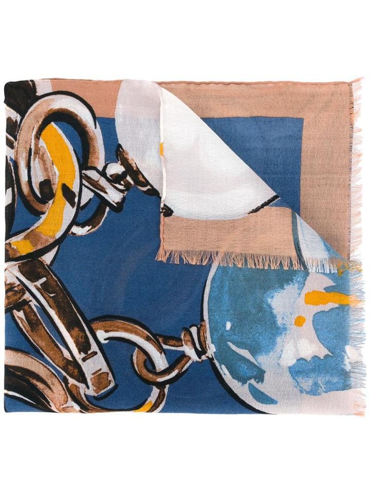 Chanel Vintage Bracelet Print Scarf, Women's, Blue